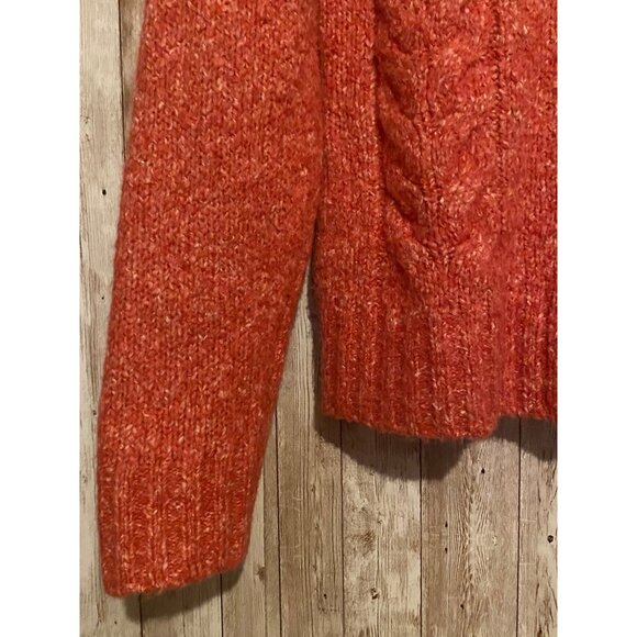 Women's L.L. Bean Wool Blend Button Up Collar Cardigan Cable Knit Sweater Medium - Picture 3 of 9